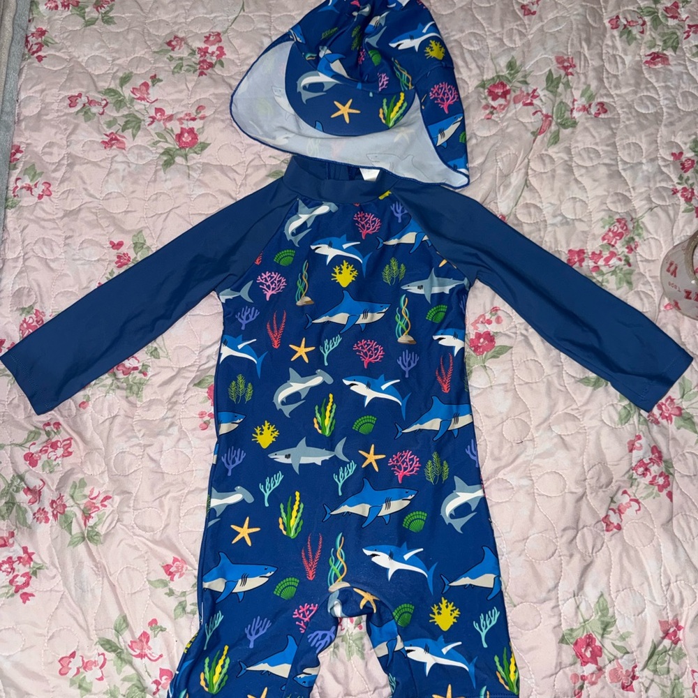 Toddler Shark & Sea Life Hooded Rash Guard One-Piece